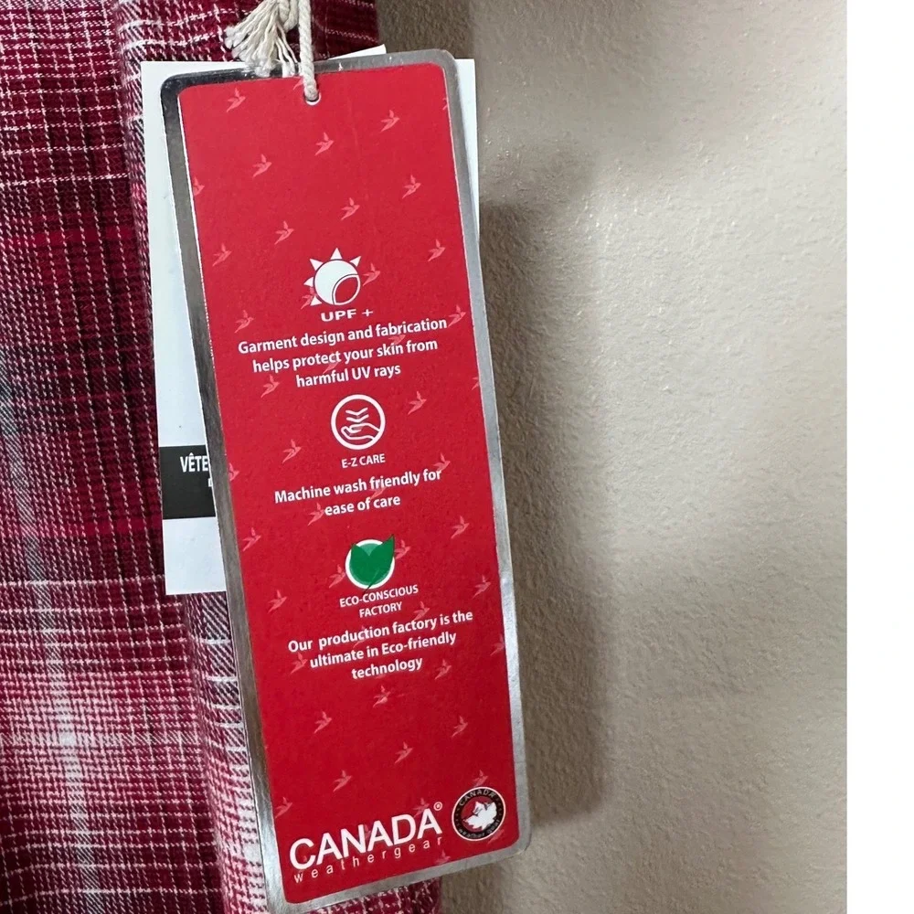 Canada Weathergear Men's Red Plaid Flannel Button Down Shirt UPF Protection Med